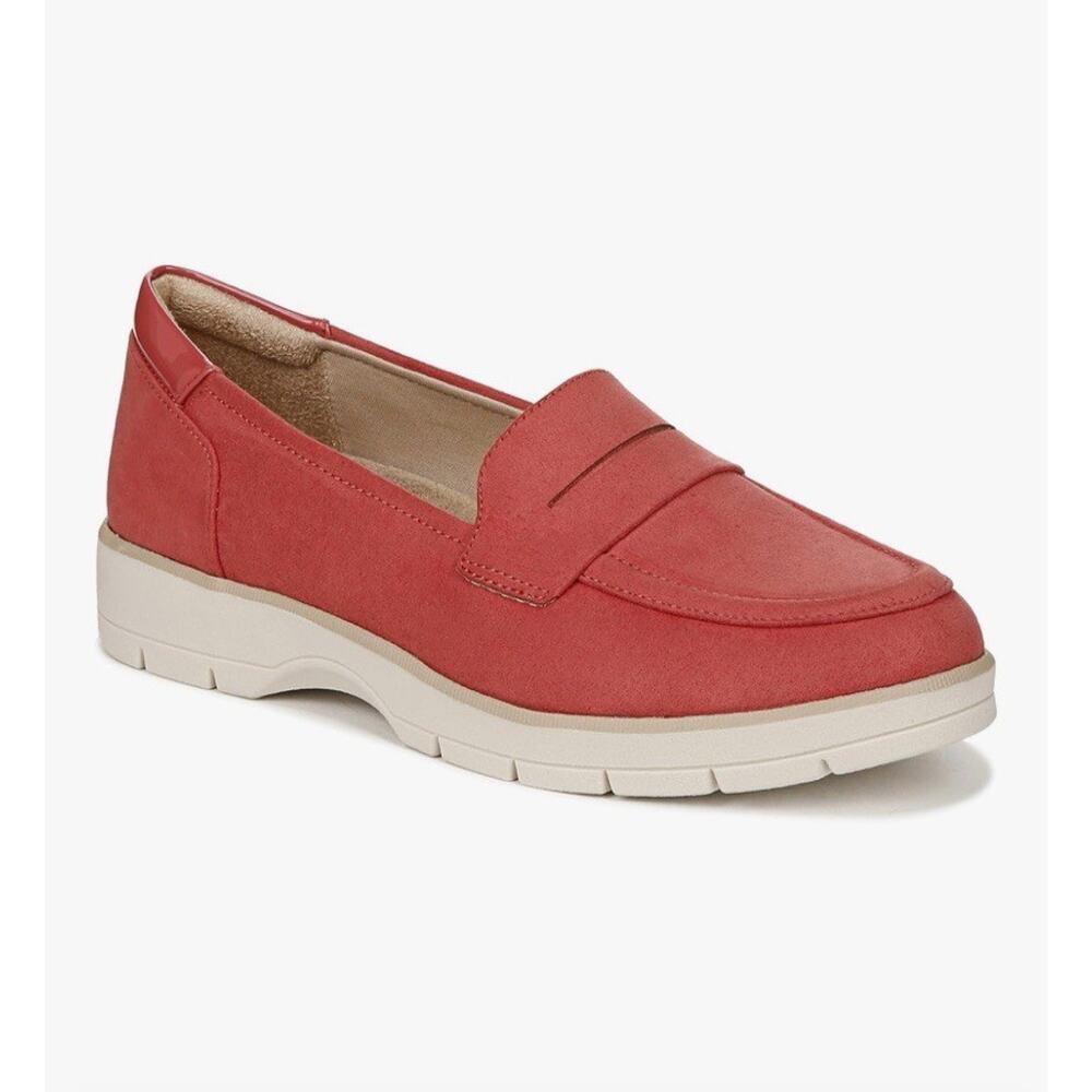 Women's Dr. Scholl's Nice Day Loafer NEW Red Microfiber Size 7 Lug Sole Chunky